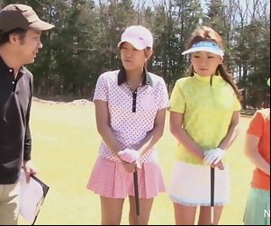 Asian teen girls plays golf..